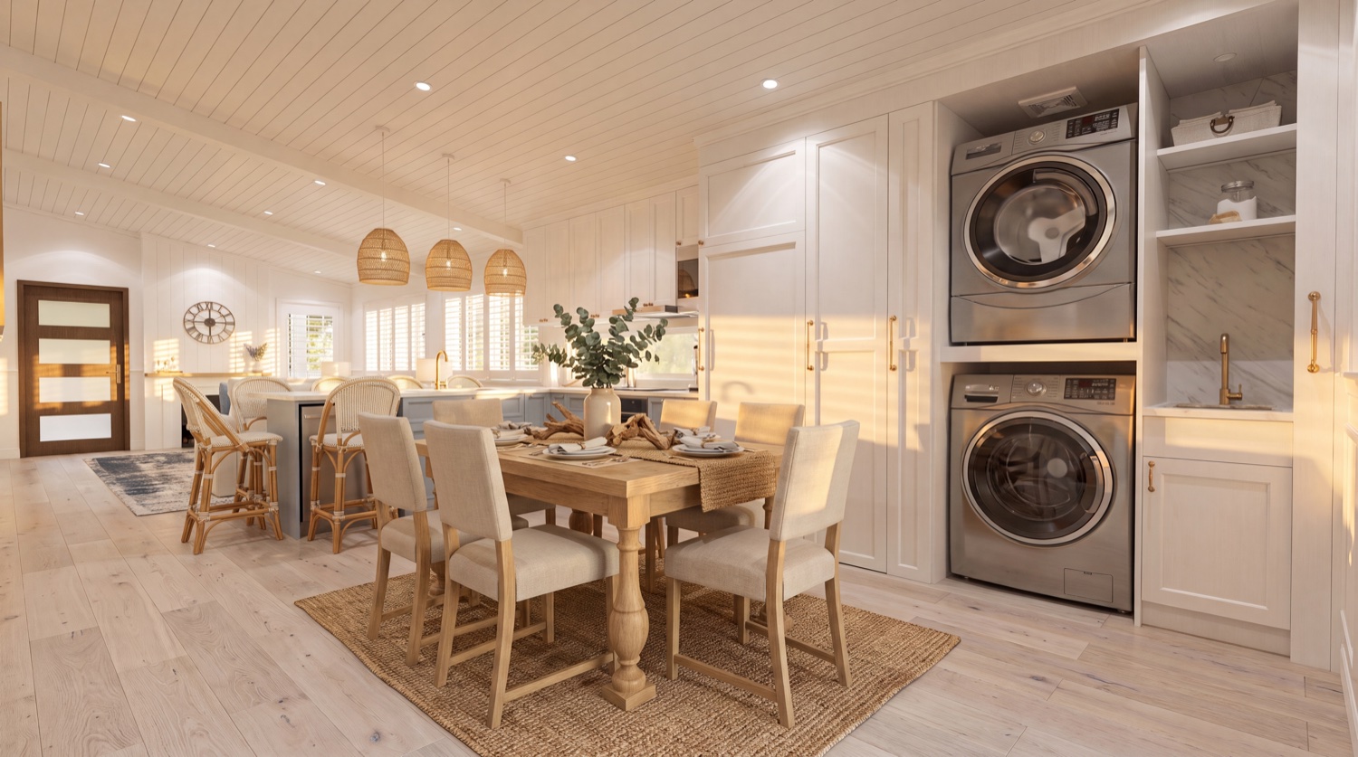 EVOKE Coastal Luxe Dining and laundry