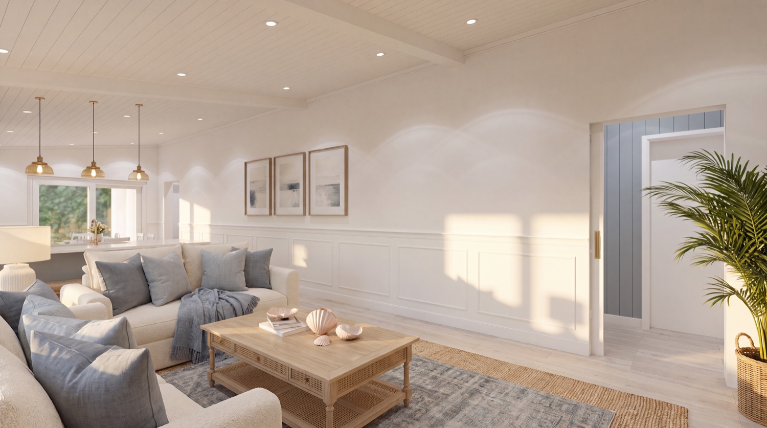 EVOKE Coastal Luxe Living toward the bedroom wing