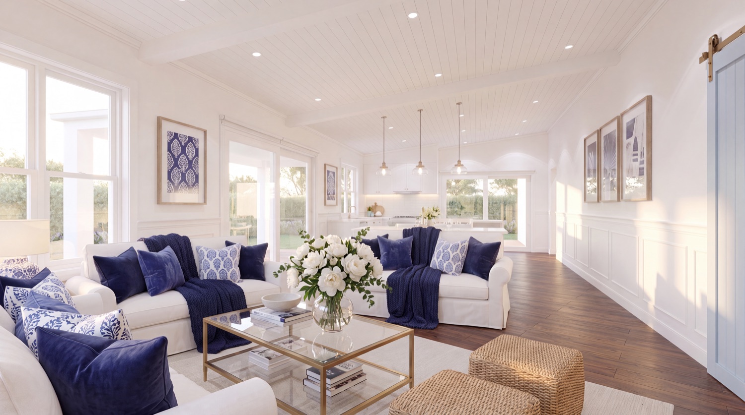 EVOKE Hamptons Living toward the bedroom wing