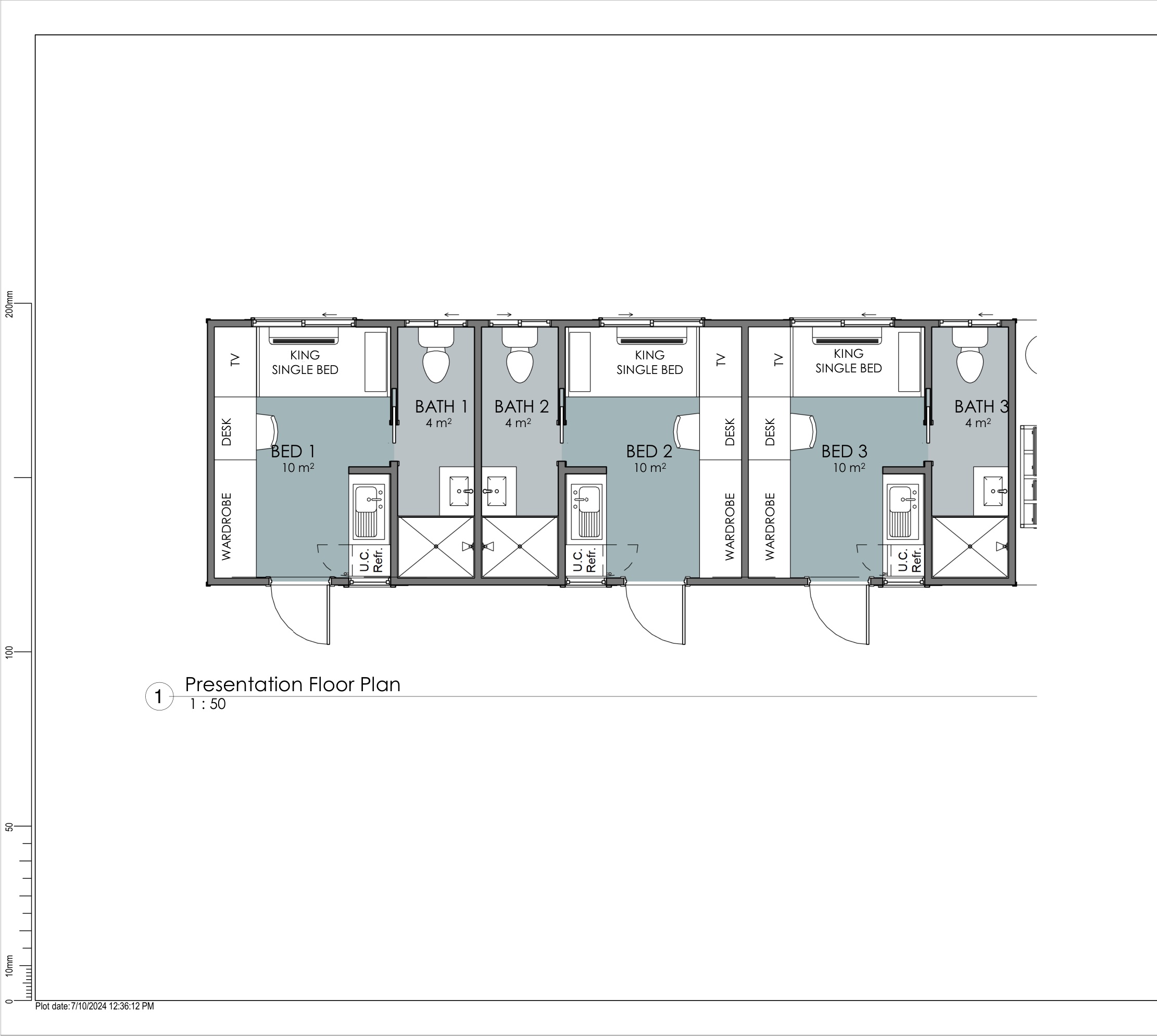 Fortress three-bedroom unit presentation floor plan