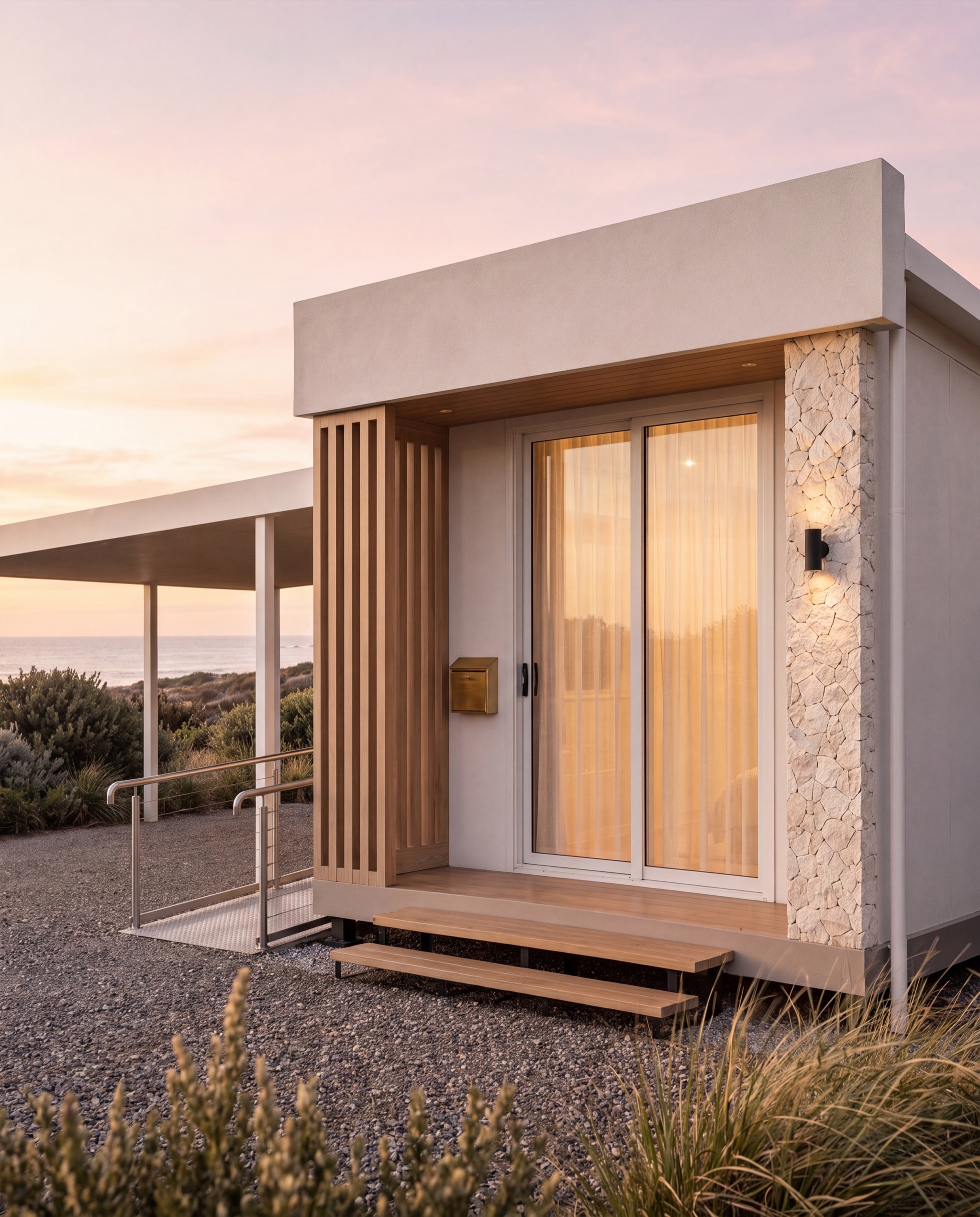 NOMI exterior — Entry detail · first light
