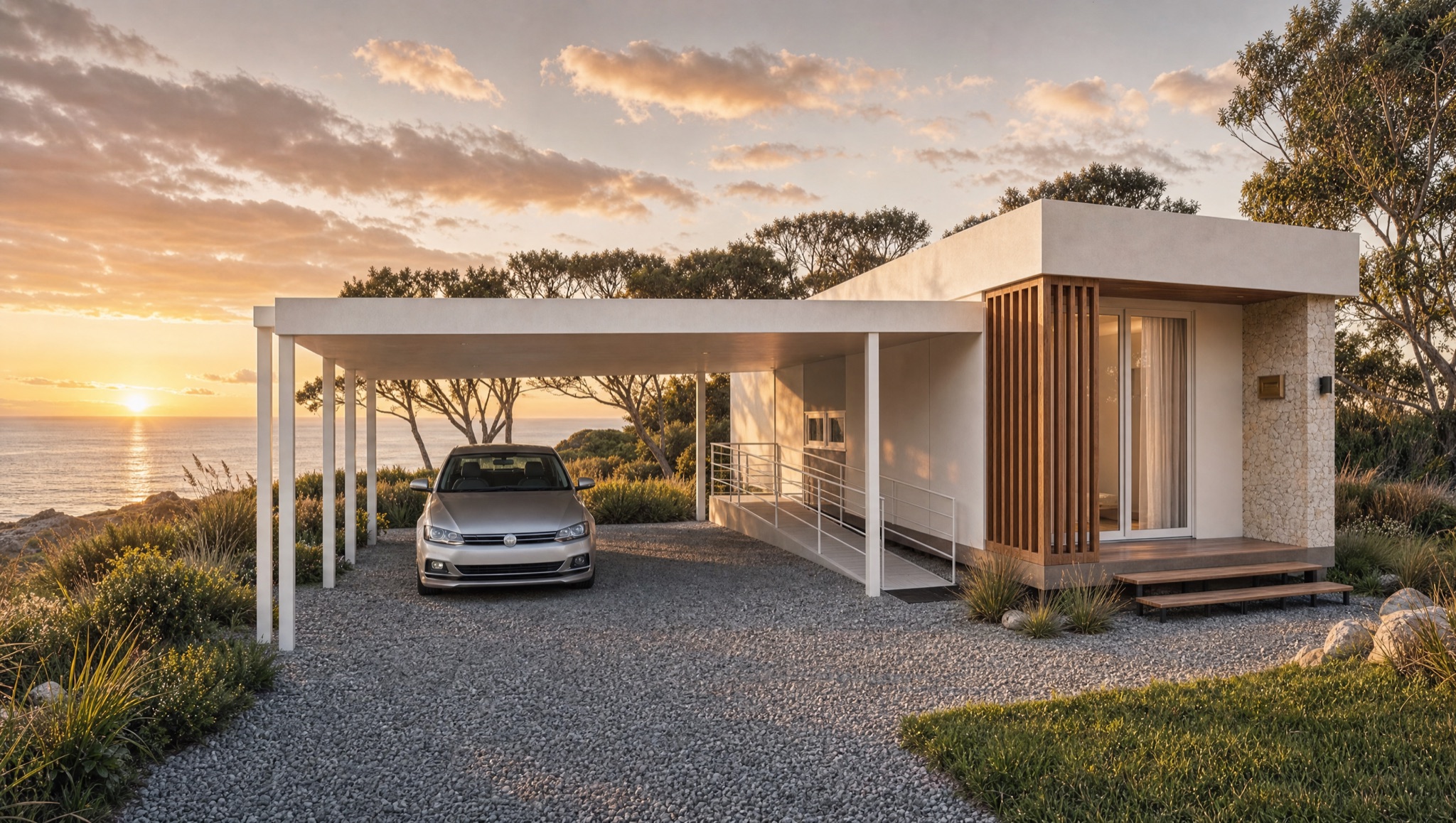 NOMI exterior — Coastal clifftop · dusk