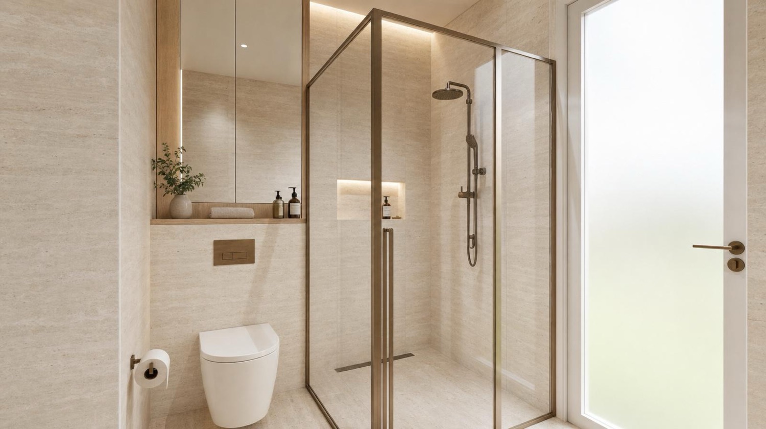 NOMI Maison Travertine Bathroom — detail