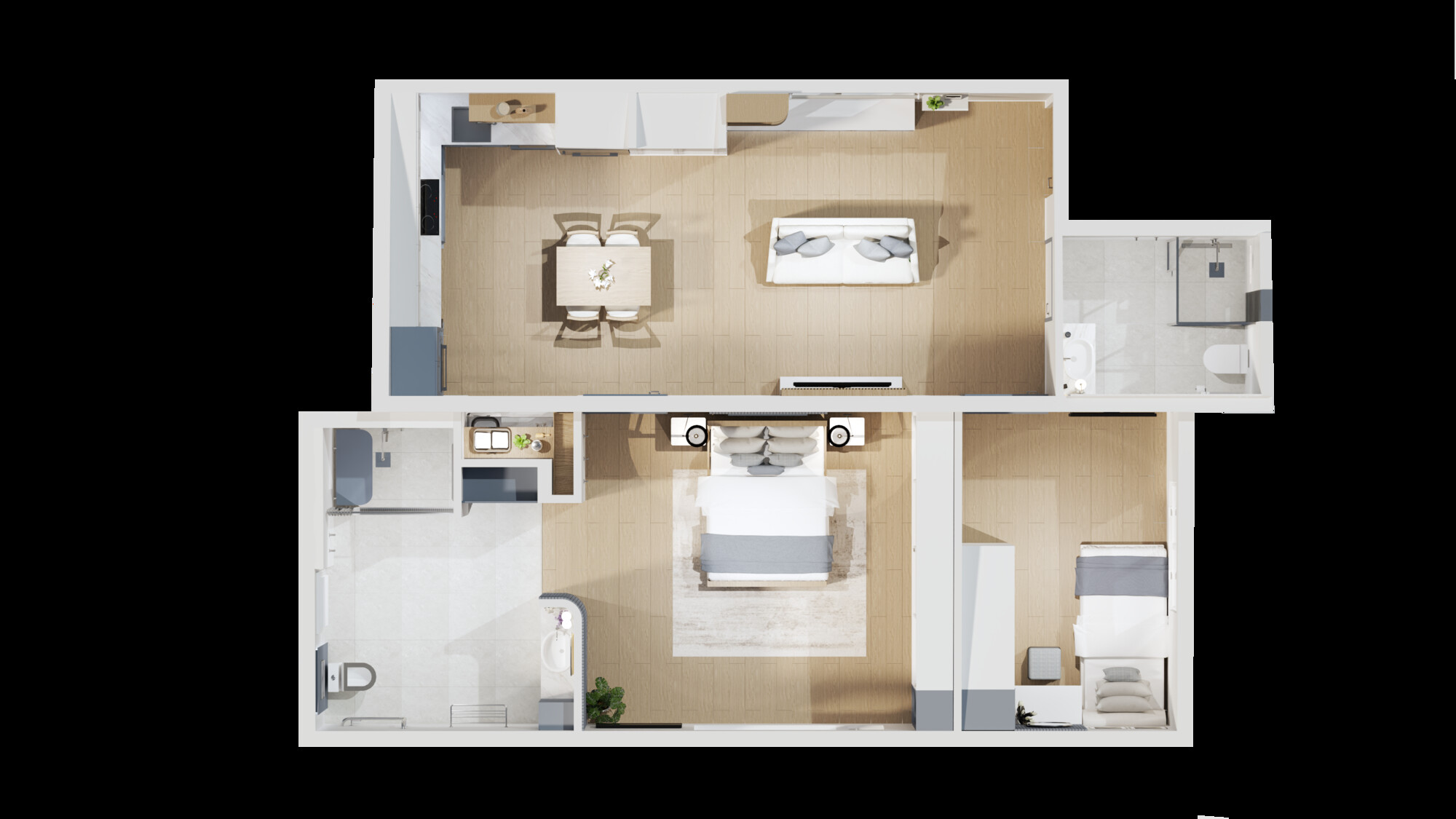 VIVID floor plan — accessible SDA bedroom, OOA carer room, accessible kitchen and living, two bathrooms, laundry and porch